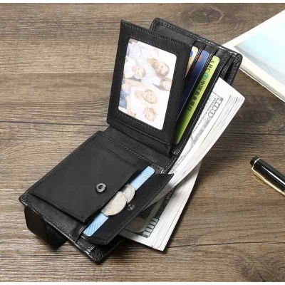 Стилен мъжки портфейл от естествена кожа - телешки бокс с джоб за монети и документи