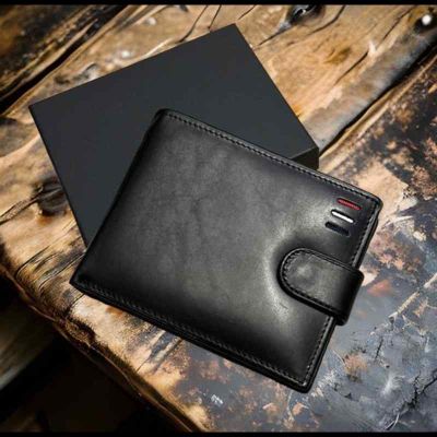 Стилен мъжки портфейл от естествена кожа - телешки бокс с джоб за монети и документи