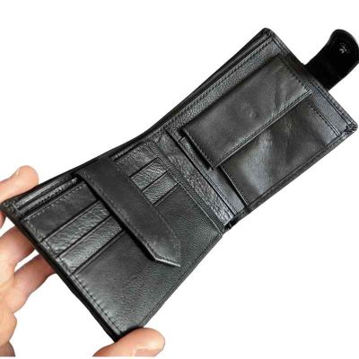 Стилен мъжки портфейл от естествена кожа - телешки бокс с джоб за монети и документи