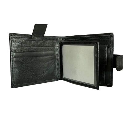 Стилен мъжки портфейл от естествена кожа - телешки бокс с джоб за монети и документи