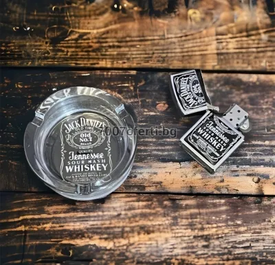 Подаръчен комплект запалка+пепелник Jack Daniels закалено стъкло