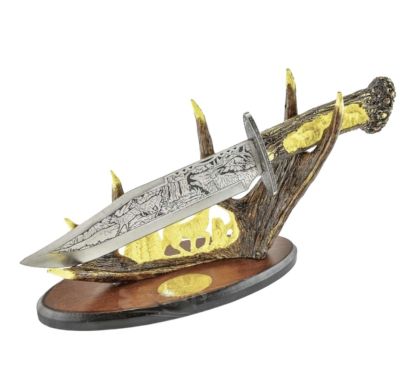 Ловен нож колекционерски сувенир на трофейна поставка с дължина 38,5см