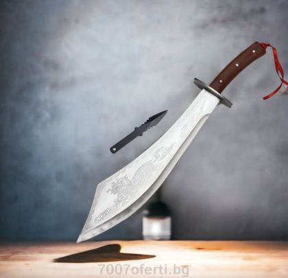 Азиатско мачете Кукри с тактическа кама за хвърляне – Перфектният инструмент за оцеляване 53/63см