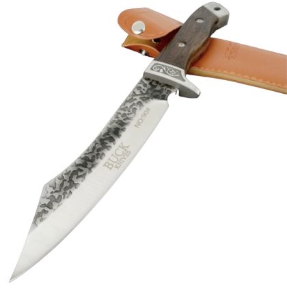 Компактен ловен нож BUCK ORIENT с дървена дръжка и кожена кания – 30 см