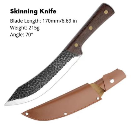 Ловен Нож за Дране и Обезкостяване с Дървена Дръжка и Кожена Кания – Перфектен Инструмент за Всеки Ловец и Домакин 