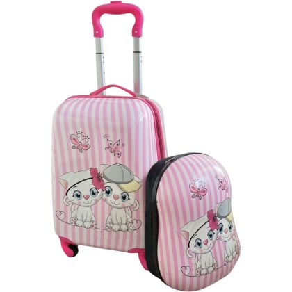 Детски куфар за ръчен багаж+раница 46x30x21 см | Лек и здрав твърд ABS, 4 колела 360°