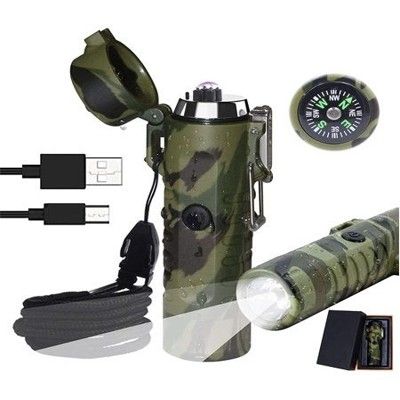 Тактическа водоустойчива плазмена запалка с фенер и компас – Идеална за туризъм и лов