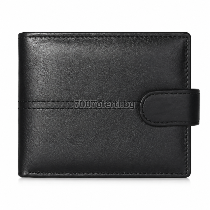 Мъжки портфейл с джоб за монети и документи, кожа (телешки бокс)