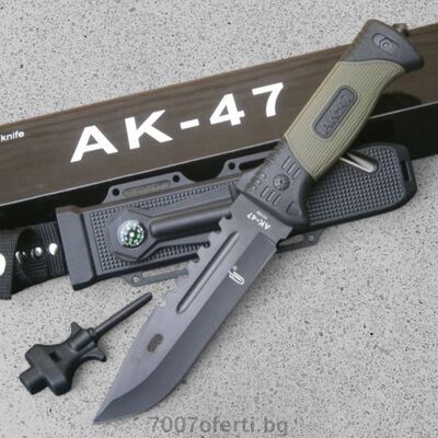 Ловен тактически нож за оцеляване AK-47 с компас и кремък 
