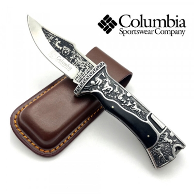 Сгъваем нож джобен+калъф от естествена кожа за колан ловен луксозен