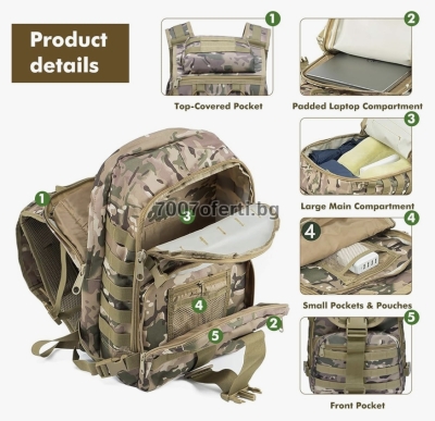 Тактическа раница 25L водоустойчива Military MOLLE
